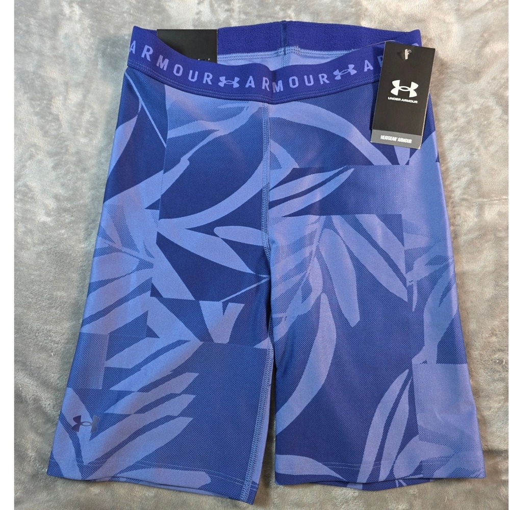 Under Armour Bike Shorts Women Small Floral‎ HeatGear High Rise Compression NWT